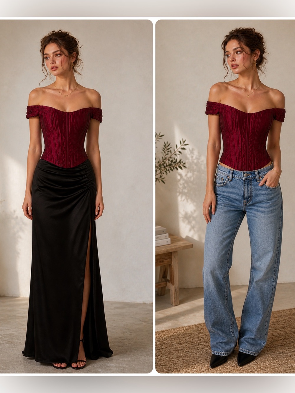 VTG Y2K Jessica McClintock Gunne Sax Off- Shoulder Burgundy Red Corset Topโฅ๏ธ XS/